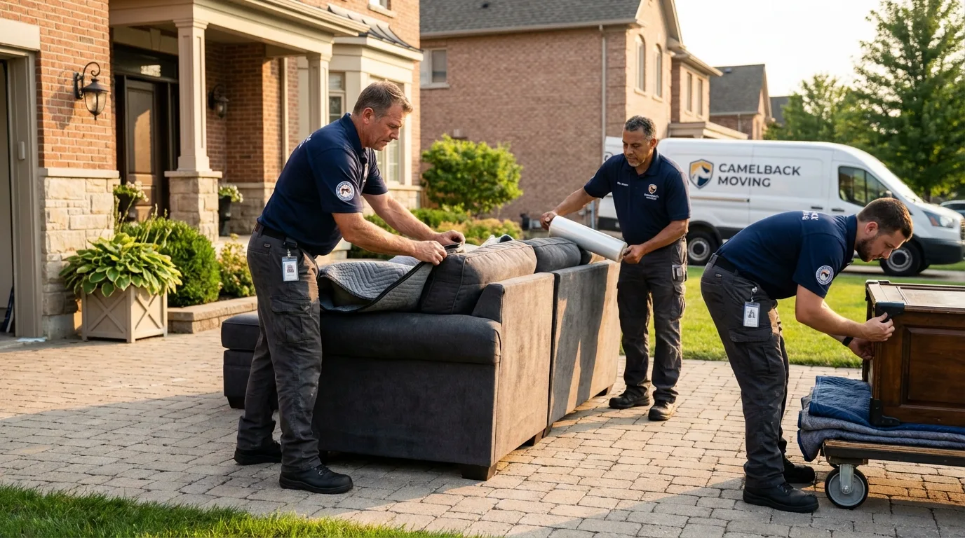 Large estate moving crew wrapping furniture in Whitman, MA